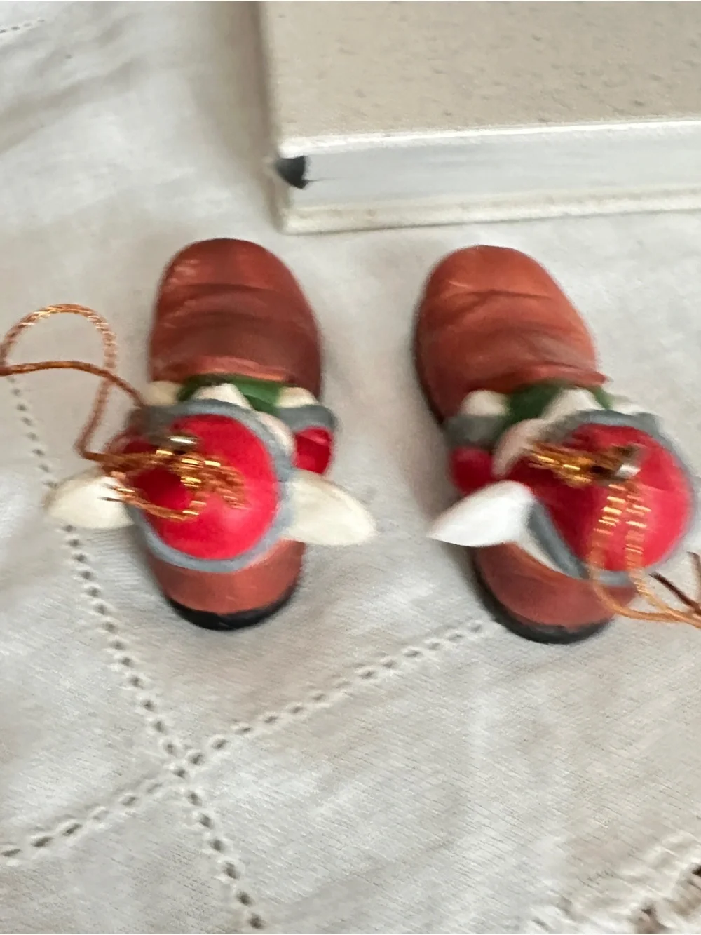 Vintage Christmas ornament lot of 2 sleeping mice in shoes